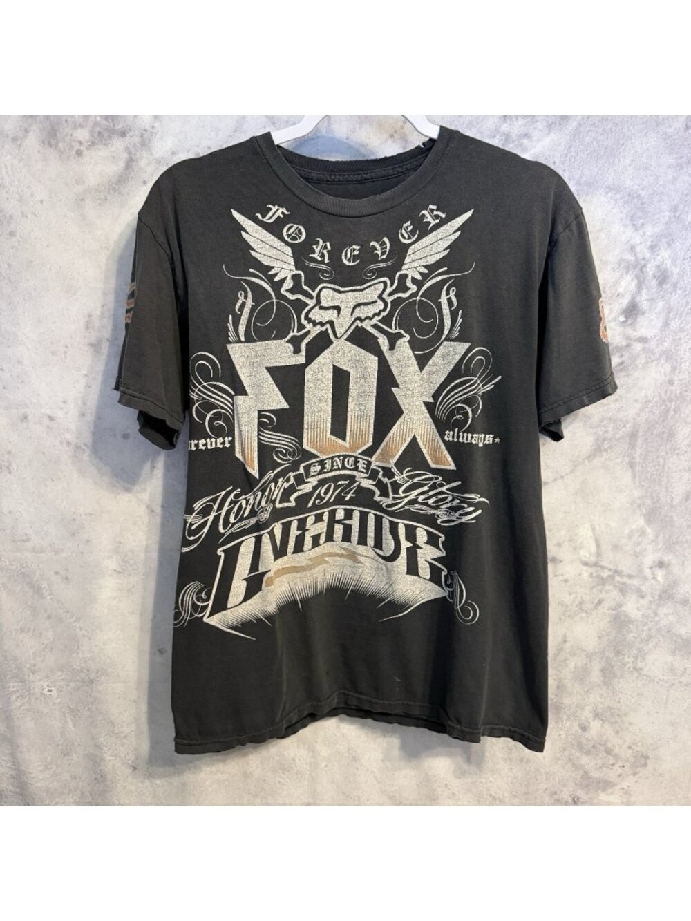 Fox Racing T Shirt Mens Medium M Black AOP Graphic Tee Y2K